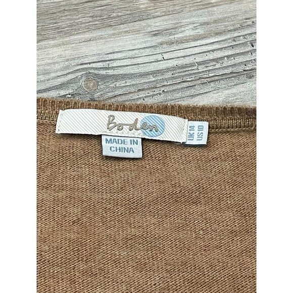 Boden Wool Cashmere Blend Embellished Sweater 10 Tan Beaded V-Neck Long Sleeve - Picture 6 of 10